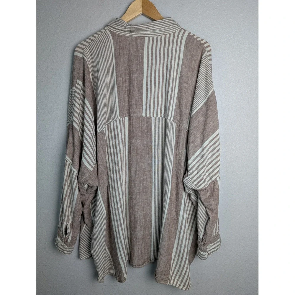 American Eagle Outfitters Shirt Mens‎ XL Beige Striped Relaxed Linen Viscose - Picture 4 of 6
